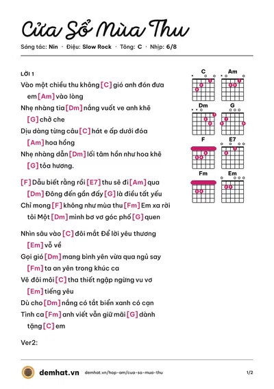 Hợp âm Cửa Sổ Mùa Thu (Nin) – bản nhạc PDF trang 1, tông C