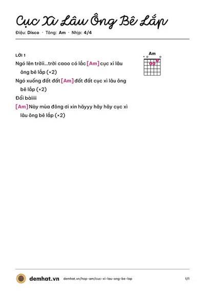 Hợp âm Cục Xì Lâu Ông Bê Lắp (Quân Keyboard) – bản nhạc PDF trang 1, tông Am