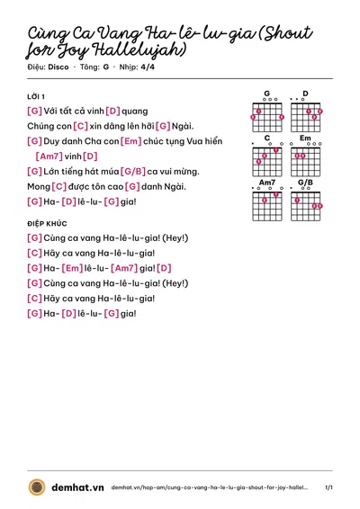 Hợp âm Cùng Ca Vang Ha-lê-lu-gia (Shout for Joy Hallelujah) (Quân Keyboard) – bản nhạc PDF trang 1, tông G