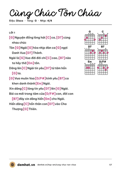 Hợp âm Cùng Chúc Tôn Chúa – bản nhạc PDF trang 1, tông G