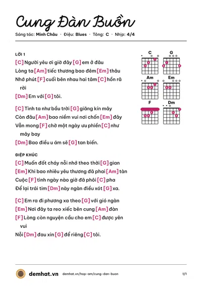 Hợp âm Cung Đàn Buồn (Lam Trường) – bản nhạc PDF trang 1, tông C