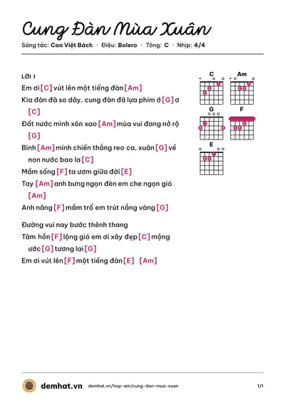 Hợp âm Cung Đàn Mùa Xuân (Trọng Tấn) – bản nhạc PDF trang 1, tông C