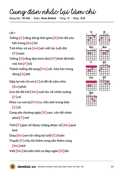 Hợp âm Cung đàn nhắc lại làm chi (Tô Hải) – bản nhạc PDF trang 1, tông C