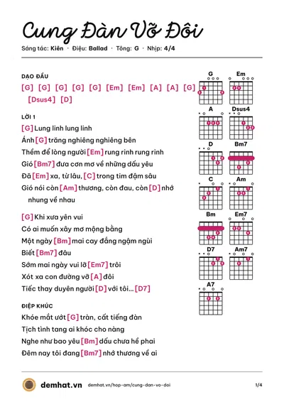 Hợp âm Cung Đàn Vỡ Đôi (Chi Pu) – bản nhạc PDF trang 1, tông G