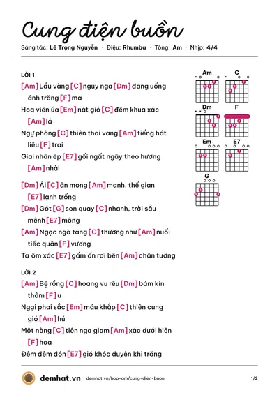 Hợp âm Cung điện buồn (Lê Trọng Nguyễn) – bản nhạc PDF trang 1, tông Am