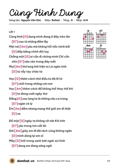 Hợp âm Cùng Hình Dung (DẤU VÂN TAY) – bản nhạc PDF trang 1, tông G