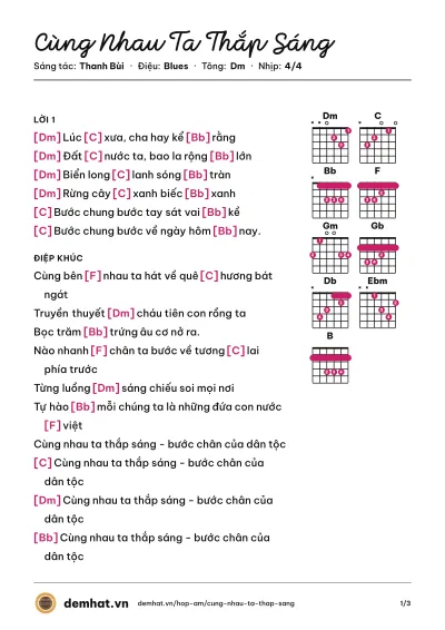 Hợp âm Cùng Nhau Ta Thắp Sáng (Bích Ngọc) – bản nhạc PDF trang 1, tông Dm