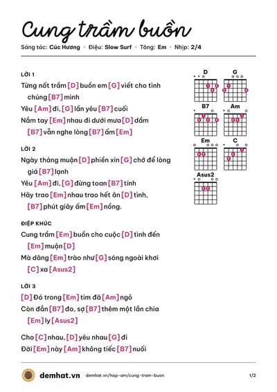 Hợp âm Cung trầm buồn (Cúc Hương) – bản nhạc PDF trang 1, tông Em