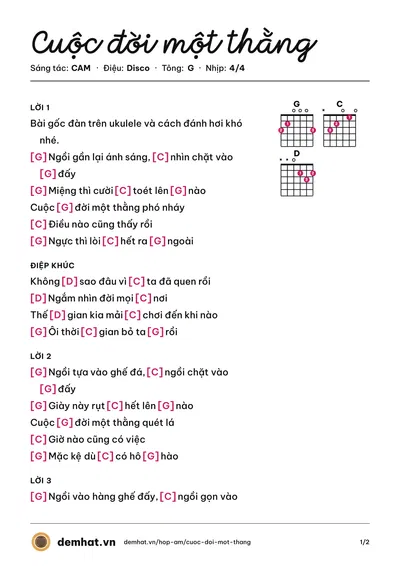 Hợp âm Cuộc đời một thằng (CAM) – bản nhạc PDF trang 1, tông G