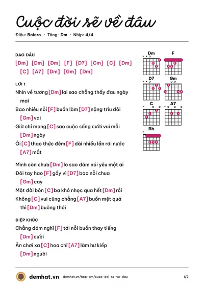 Hợp âm Cuộc đời sẽ về đâu (Mộng Nghi) – bản nhạc PDF trang 1, tông Dm