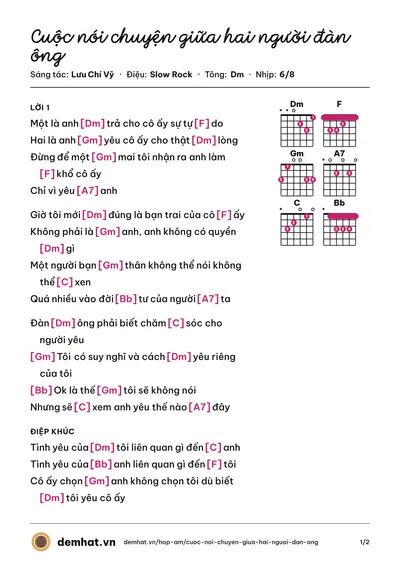 Hợp âm Cuộc nói chuyện giữa hai người đàn ông (Lưu Chí Vỹ) – bản nhạc PDF trang 1, tông Dm