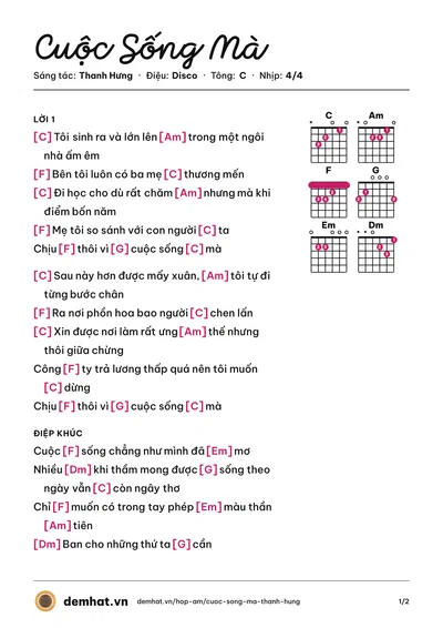 Hợp âm Cuộc Sống Mà (Anh Đức) – bản nhạc PDF trang 1, tông C