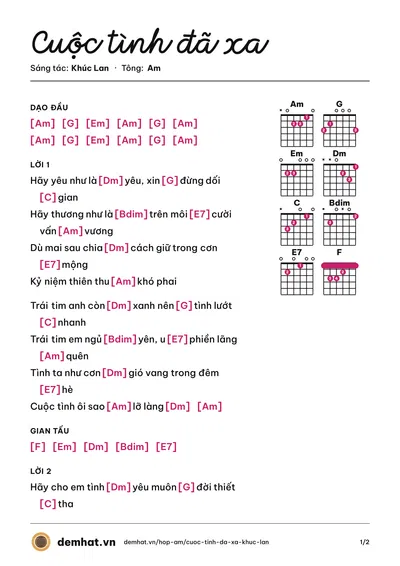 Hợp âm Cuộc tình đã xa (Julie) – bản nhạc PDF trang 1, tông Am