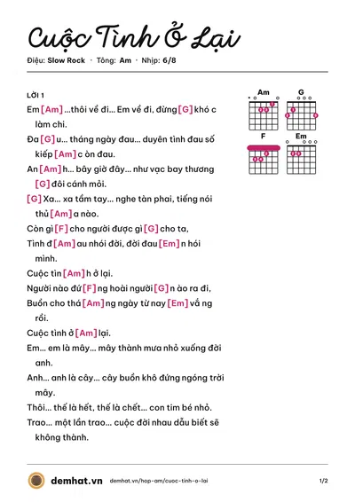 Hợp âm Cuộc Tình Ở Lại (Jimmii Nguyễn) – bản nhạc PDF trang 1, tông Am
