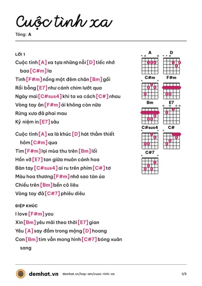 Hợp âm Cuộc tình xa (Anh Tú) – bản nhạc PDF trang 1, tông A