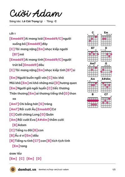 Hợp âm Cười Adam (Lê Cát Trọng Lý) – bản nhạc PDF trang 1, tông C