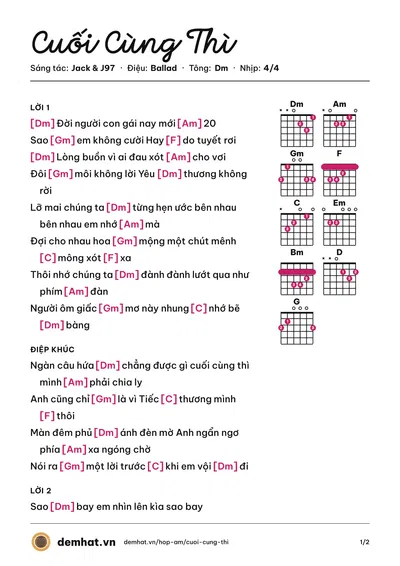 Hợp âm Cuối Cùng Thì (Jack) – bản nhạc PDF trang 1, tông Dm