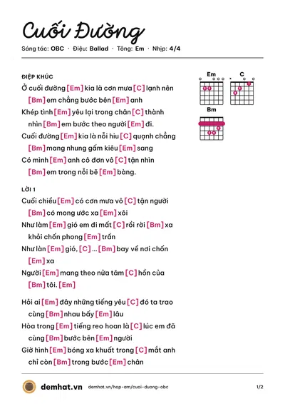 Hợp âm Cuối Đường (OBC) – bản nhạc PDF trang 1, tông Em