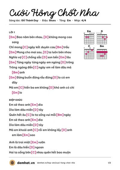 Hợp âm Cưới Hông Chốt Nha (Út Nhị Mino) – bản nhạc PDF trang 1, tông Em