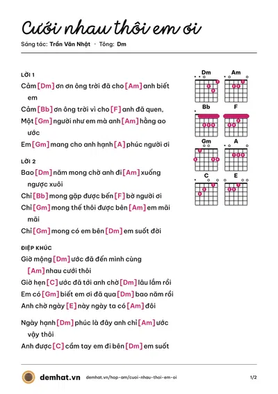 Hợp âm Cưới nhau thôi em ơi (Trần Văn Nhật) – bản nhạc PDF trang 1, tông Dm