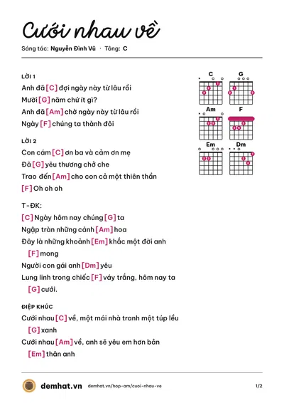 Hợp âm Cưới nhau về (Nguyễn Đình Vũ) – bản nhạc PDF trang 1, tông C