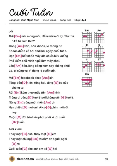Hợp âm Cuối Tuần (Đinh Mạnh Ninh) – bản nhạc PDF trang 1, tông Em