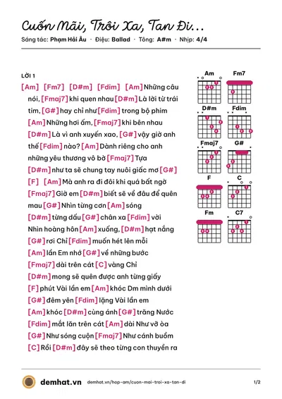 Hợp âm Cuốn Mãi, Trôi Xa, Tan Đi... (Nguyễn Ngọc Anh) – bản nhạc PDF trang 1, tông A#m