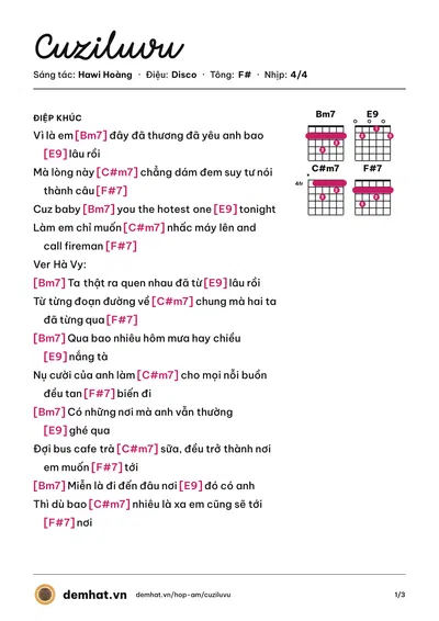 Hợp âm Cuziluvu (Hawi Hoàng) – bản nhạc PDF trang 1, tông F#