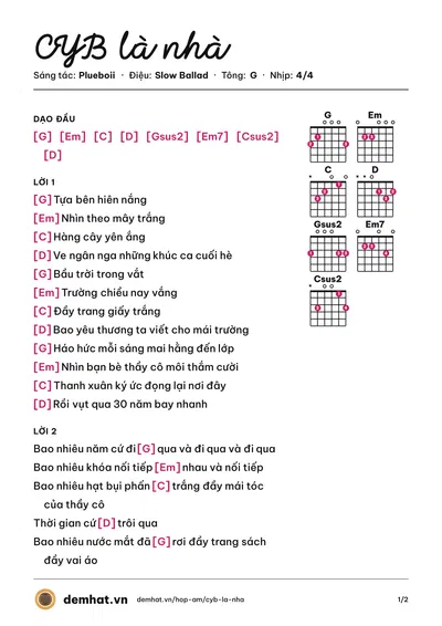 Hợp âm CYB là nhà (Thảo Vũ) – bản nhạc PDF trang 1, tông G