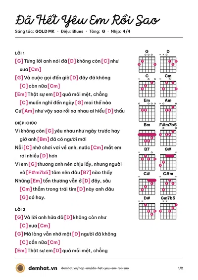 Hợp âm Đã Hết Yêu Em Rồi Sao (Đặng Thái Bình) – bản nhạc PDF trang 1, tông G