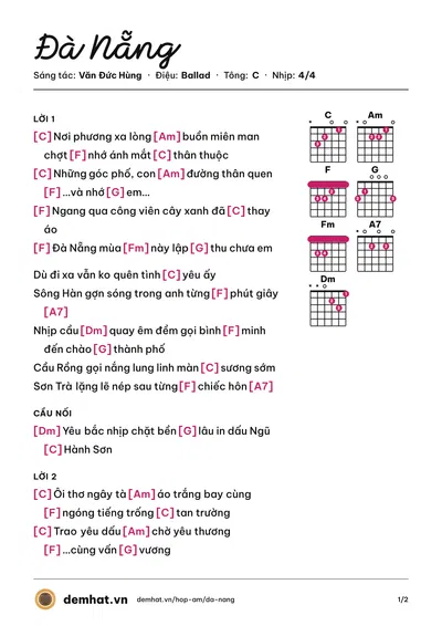 Hợp âm Đà Nẵng (Văn Đức Hùng) – bản nhạc PDF trang 1, tông C