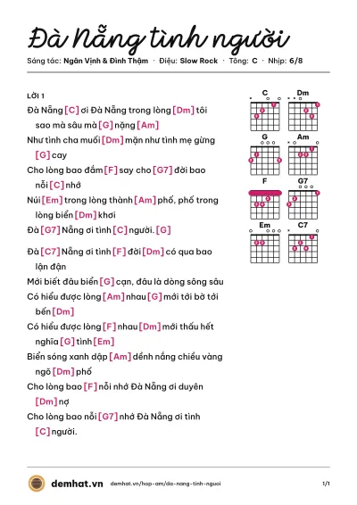 Hợp âm Đà Nẵng tình người (Thu Hiền) – bản nhạc PDF trang 1, tông C
