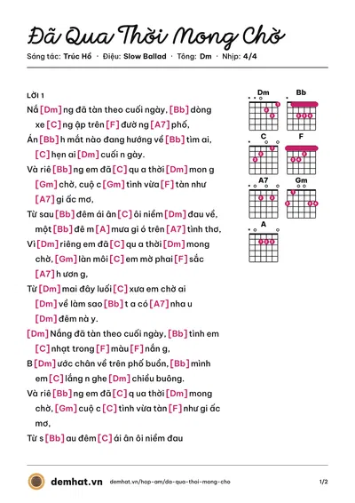 Hợp âm Đã Qua Thời Mong Chờ (Lâm Thúy Vân) – bản nhạc PDF trang 1, tông Dm