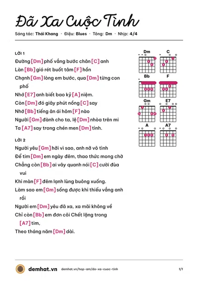 Hợp âm Đã Xa Cuộc Tình (Cẩm Ly) – bản nhạc PDF trang 1, tông Dm