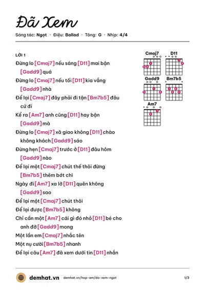 Hợp âm Đã Xem (Thắng) – bản nhạc PDF trang 1, tông G