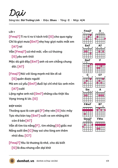 Hợp âm Dại (Hạnh chu) – bản nhạc PDF trang 1, tông C