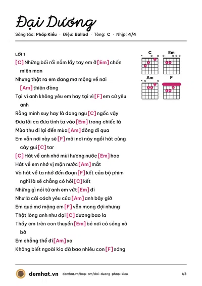 Hợp âm Đại Dương (Pháp Kiều) – bản nhạc PDF trang 1, tông C