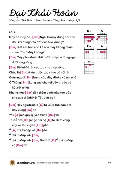 Hợp âm Đại Khải Hoàn (The Flob) – bản nhạc PDF trang 1, tông Bm