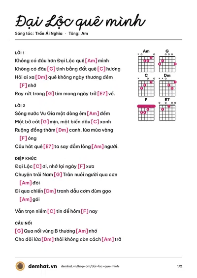 Hợp âm Đại Lộc quê mình (Quỳnh Nga) – bản nhạc PDF trang 1, tông Am