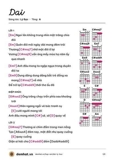 Hợp âm Dai (Lý Bực) – bản nhạc PDF trang 1, tông A