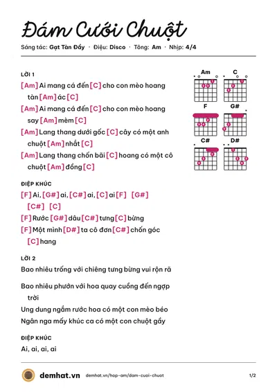 Hợp âm Đám Cưới Chuột (Gạt Tàn Đầy) – bản nhạc PDF trang 1, tông Am