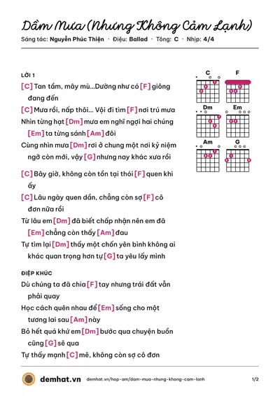 Hợp âm Dầm Mưa (Nhưng Không Cảm Lạnh) (Muộii) – bản nhạc PDF trang 1, tông C