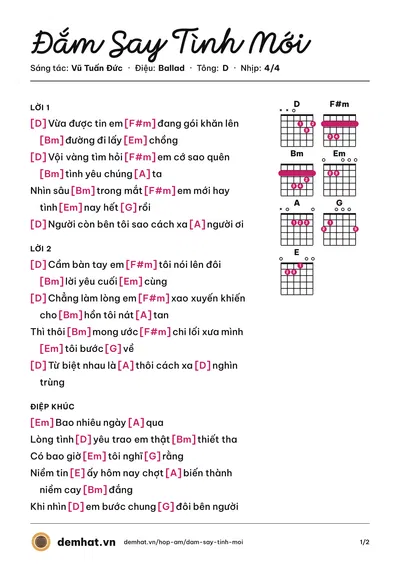 Hợp âm Đắm Say Tình Mới (Tô Chấn Phong) – bản nhạc PDF trang 1, tông D