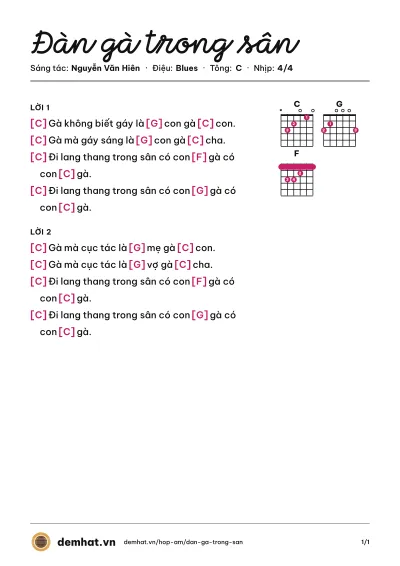 Hợp âm Đàn gà trong sân (Tốp ca Lớp học Cầu Vồng) – bản nhạc PDF trang 1, tông C