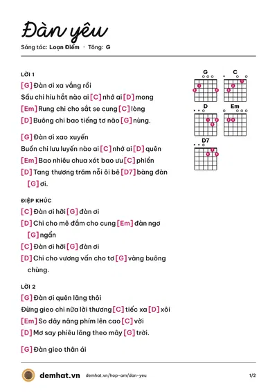 Hợp âm Đàn yêu (Dzoãn Minh) – bản nhạc PDF trang 1, tông G