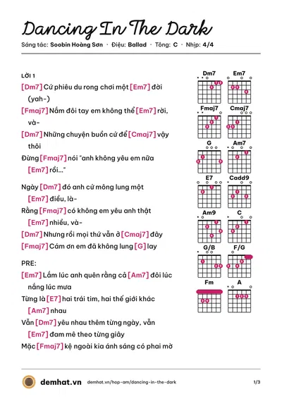 Hợp âm Dancing In The Dark (Soobin Hoàng Sơn) – bản nhạc PDF trang 1, tông C