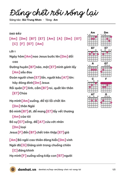 Hợp âm Đấng chết rồi sống lại (Isaac Thái) – bản nhạc PDF trang 1, tông Am