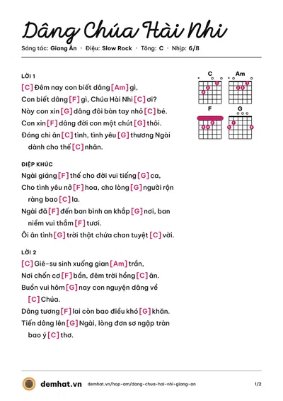 Hợp âm Dâng Chúa Hài Nhi (Gia Ân) – bản nhạc PDF trang 1, tông C