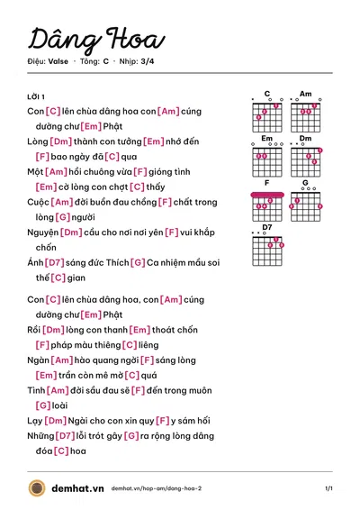 Hợp âm Dâng Hoa – bản nhạc PDF trang 1, tông C