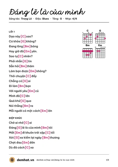 Hợp âm Đáng lẽ là của mình (Ubi) – bản nhạc PDF trang 1, tông G